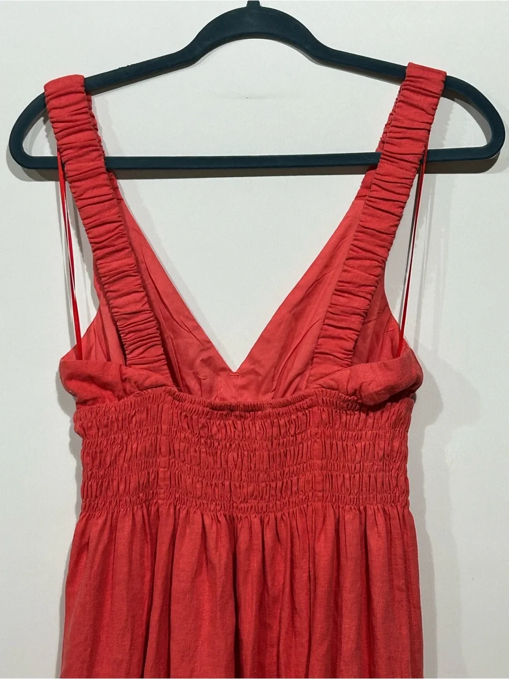 NWT Abercrombie Boho Summer Coral Smocked Linen Scrunchie Strap Maxi Dress XS